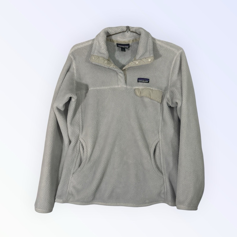Patagonia Pullover WOMENS Size LARGE CREAM Re-Tool Snap T Fleece